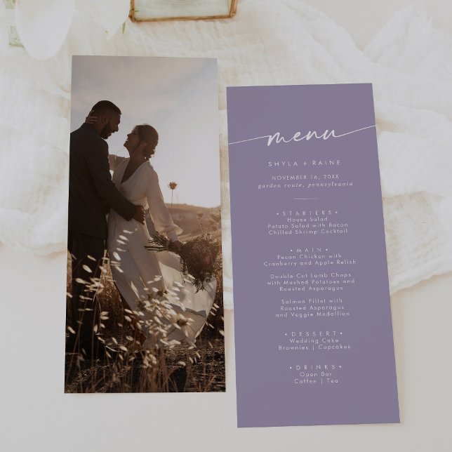 Menu Mariage photo Boho Chic Lavender Purple (Créateur téléchargé)