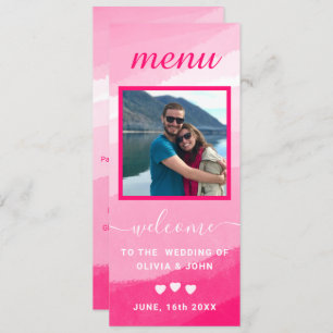 Menu Mariage photo couleur rose moderne