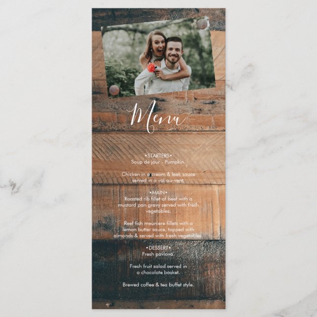 Menu Mariage photo rustique en bois (Devant)