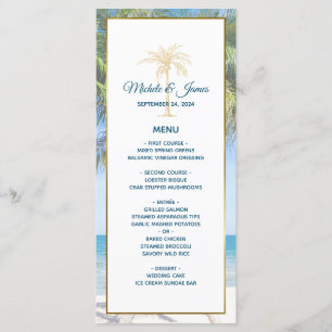 Menu Mariage photo Tropical Gold Palm Tree Beach