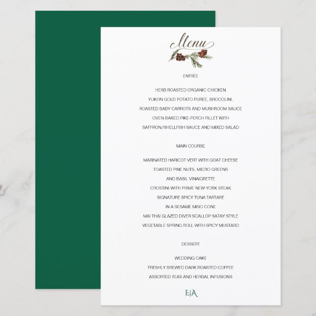 Menu Mariage Pinery d'hiver (Devant / Derrière)