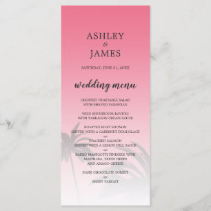 Menu Mariage Pink Tropical Palm Tree Beach