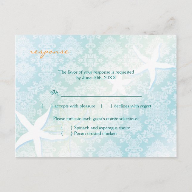Menu Mariage Plage Bijoux Choix RSVP (Devant)