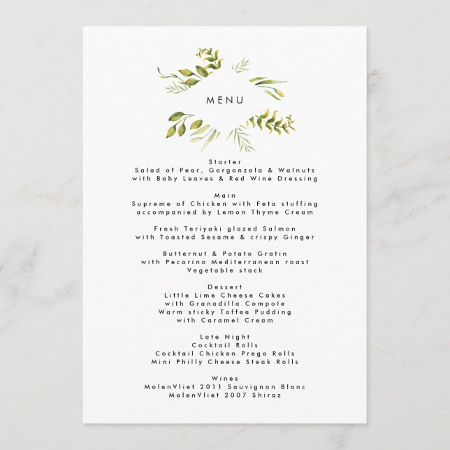 Menu Mariage Plante verdoyant (Devant)