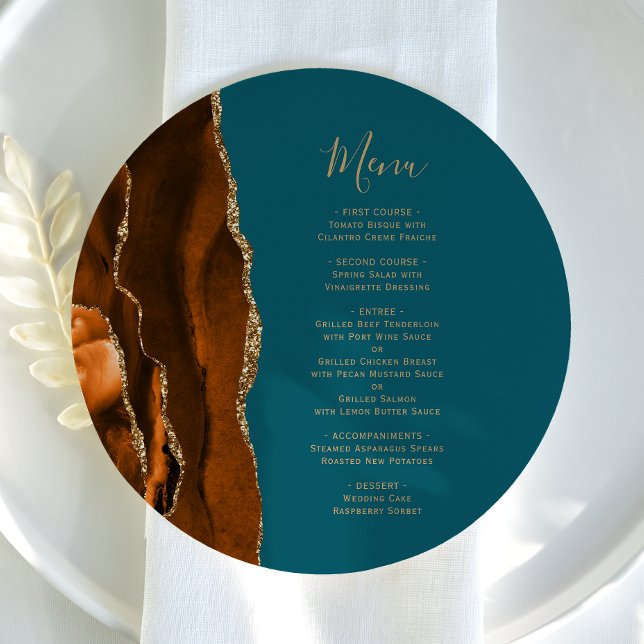 Menu Mariage plaque Turquoise  or orange vif (Créateur téléchargé)