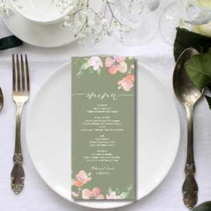 Menu Mariage plat Rustique Floral Sage Green