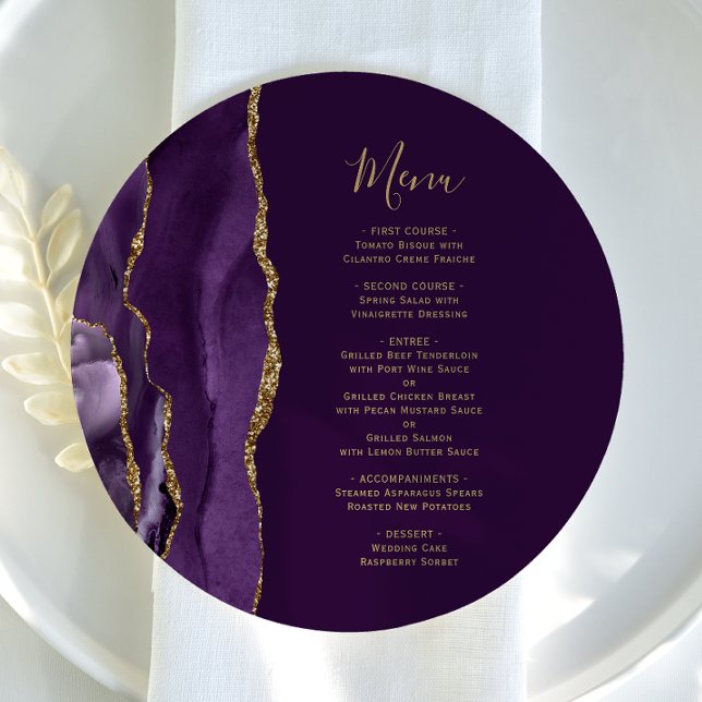 Menu Mariage Plum Agate Or Violet Arrondi (Créateur téléchargé)