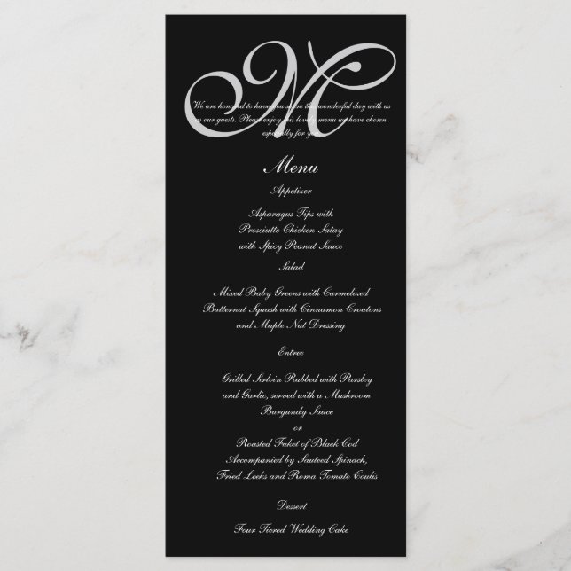 Menu Mariage Pois Monogram Argent (Devant)