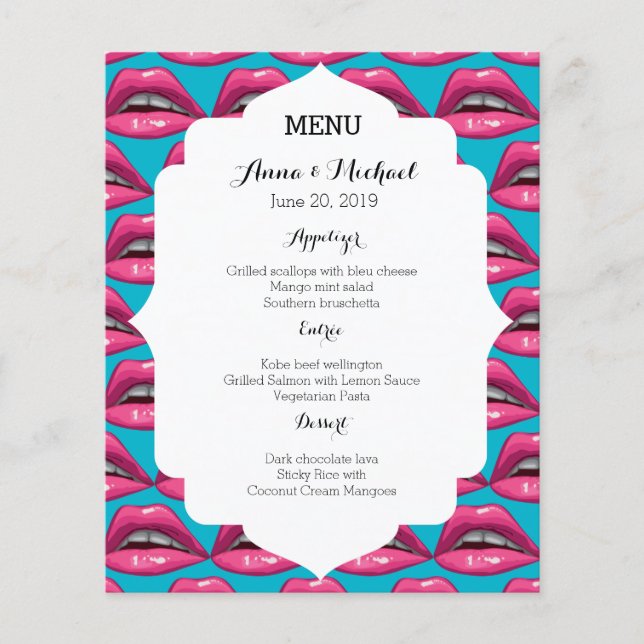 Menu mariage Pop Art Rose Lips Maquillage (Devant)