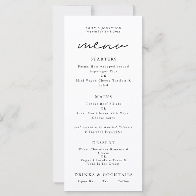 Menu Mariage Printable simple n'importe quelle cou (Devant)