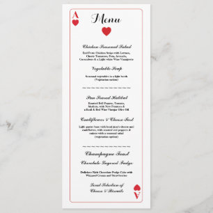 Menu Mariage Réception Jouer des cartes As of Hear