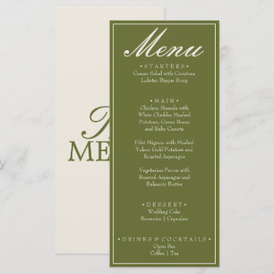 Menu Mariage Rétro Argent Ancien Vert Olive Élégant