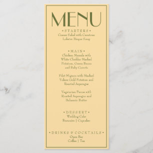 Menu Mariage Rétro Élégant Jaune Olive Vert