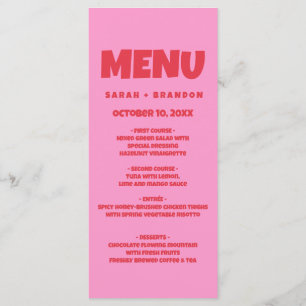 Menu Mariage rétro rouge gras rose