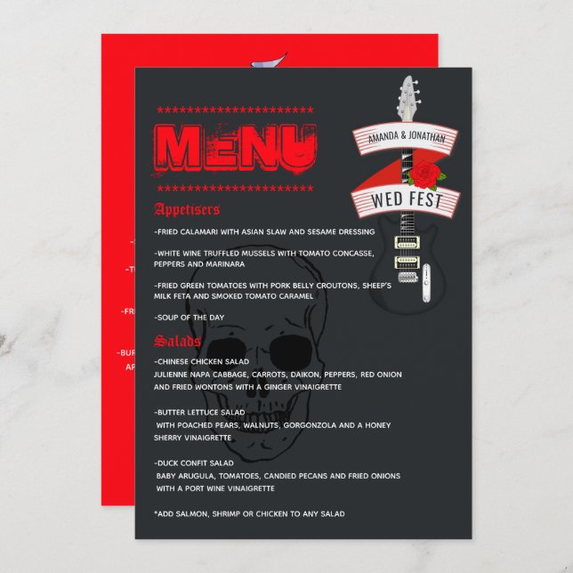 Menu Mariage Rock and Roll (Devant / Derrière)