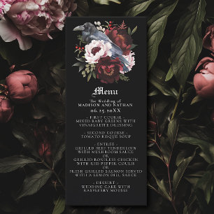 Menu Mariage romantique gothique aquarelle corbeau