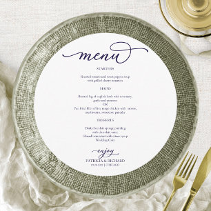 Menu Mariage rond de Script bleu marine élégant