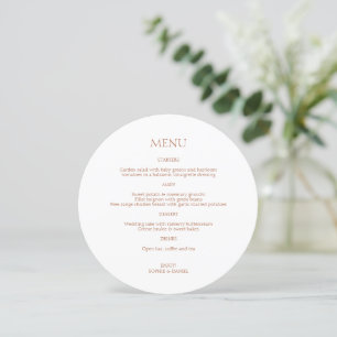 Menu Mariage rond des initiales en ocre et en blan