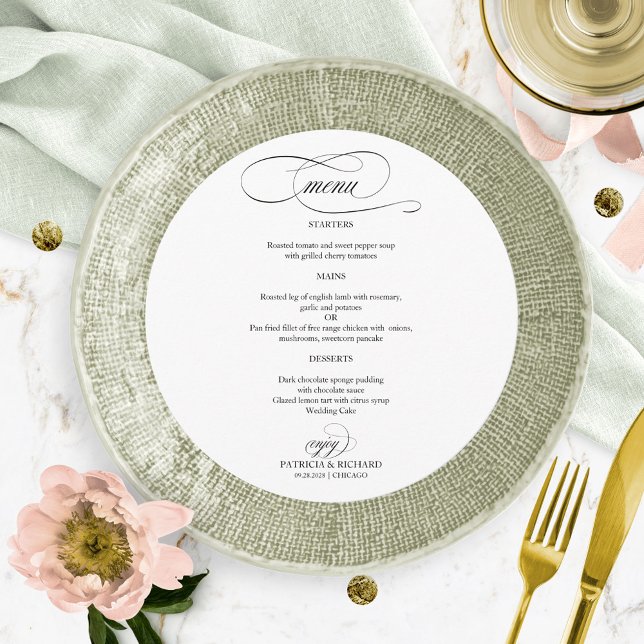 Menu Mariage rond élégant à script noir (Créateur téléchargé)