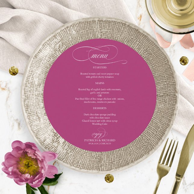 Menu Mariage rond élégant Cassis rose (Créateur téléchargé)