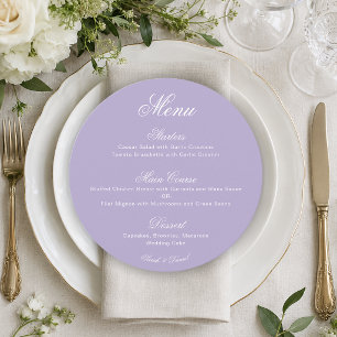 Menu Mariage Rond Lavande Simple Calligraphie Violet