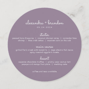 Menu Mariage rond Lilac simple Dusty