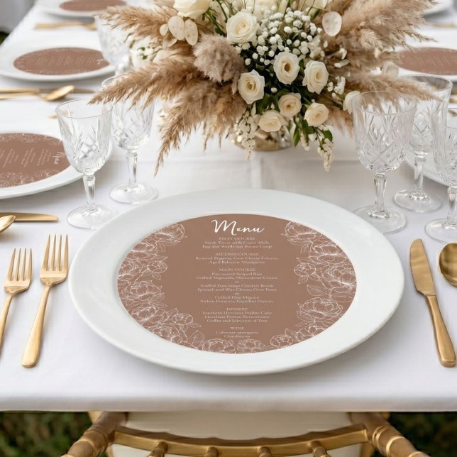 Menu Mariage Rond Moderne Floral Bohème Mousse au Moka (Créateur téléchargé)