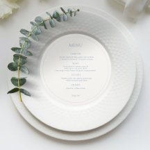 Menu Mariage rond Monogrammé bleu et ivoire Dusty
