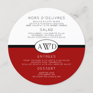 Menu Mariage rond Monogramme Modèle Rouge Noir