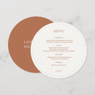 Menu Mariage rond monogramme ocre et ivoire