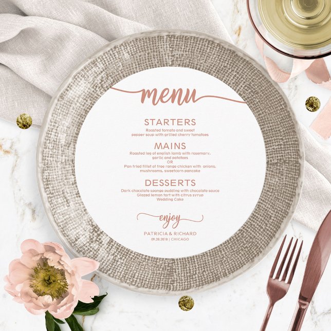 Menu Mariage rond Rose Gold Calligraphie (Créateur téléchargé)