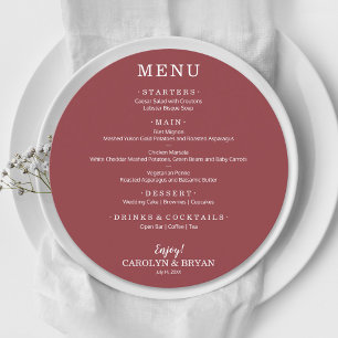 Menu Mariage rond simple élégant Terra Rosa