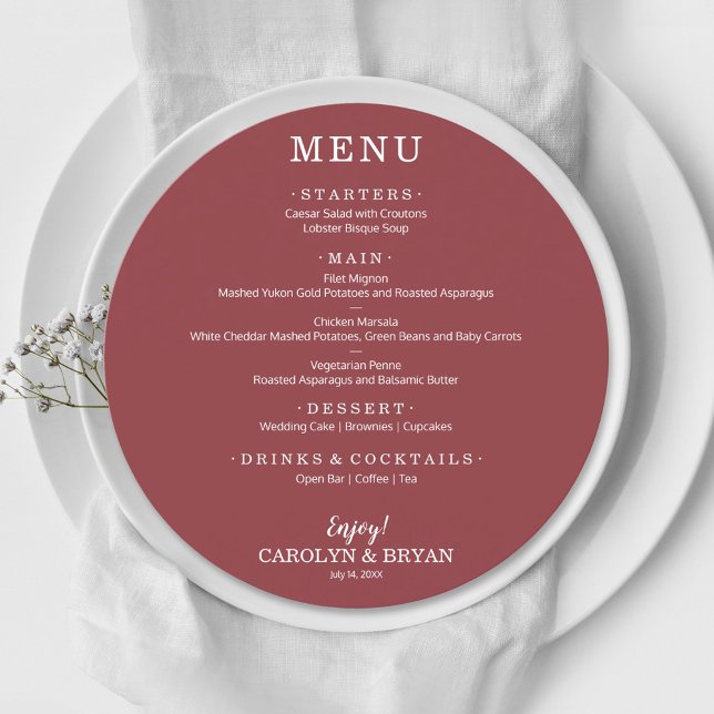 Menu Mariage rond simple élégant Terra Rosa (Créateur téléchargé)