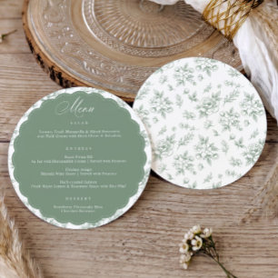 Menu Mariage Rond Vintage Floral Français Vert Sauge