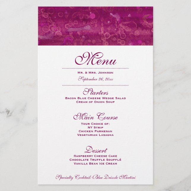 Menu Mariage rose (Devant)