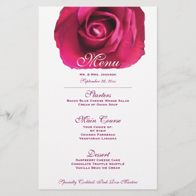 Menu Mariage Rose (Devant)