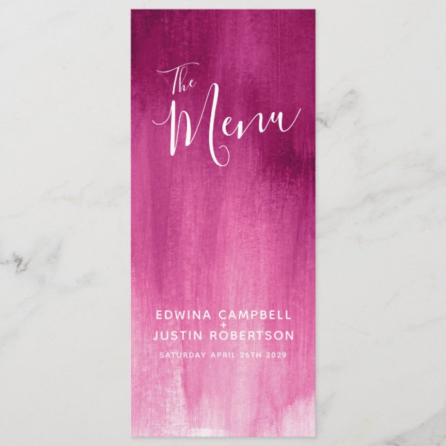 Menu mariage rose bordeaux rouge art moderne (Devant)