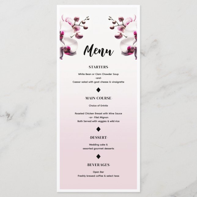 Menu Mariage rose et blanc orchidée (Devant)