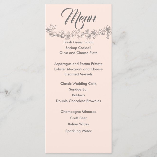 Menu Mariage rose et gris (Devant)