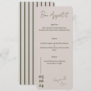 Menu Mariage rose et vert foncé