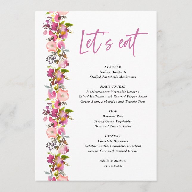 Menu mariage Rose Floral (Devant)