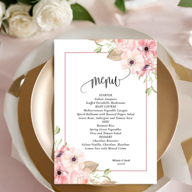 Menu mariage Rose Floral (Créateur téléchargé)