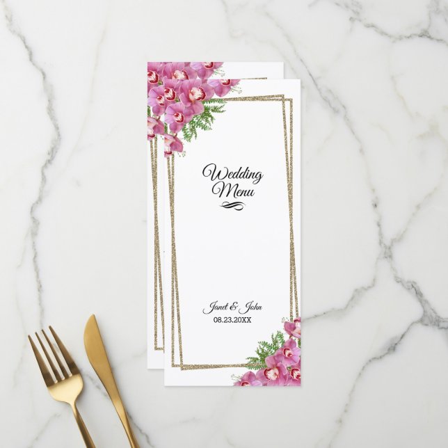 Menu Mariage Rose Floral (Devant/Arrière en situation)