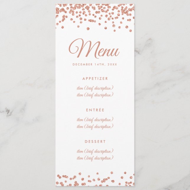 Menu mariage Rose Gold Faux Parties scintillant Co (Devant)
