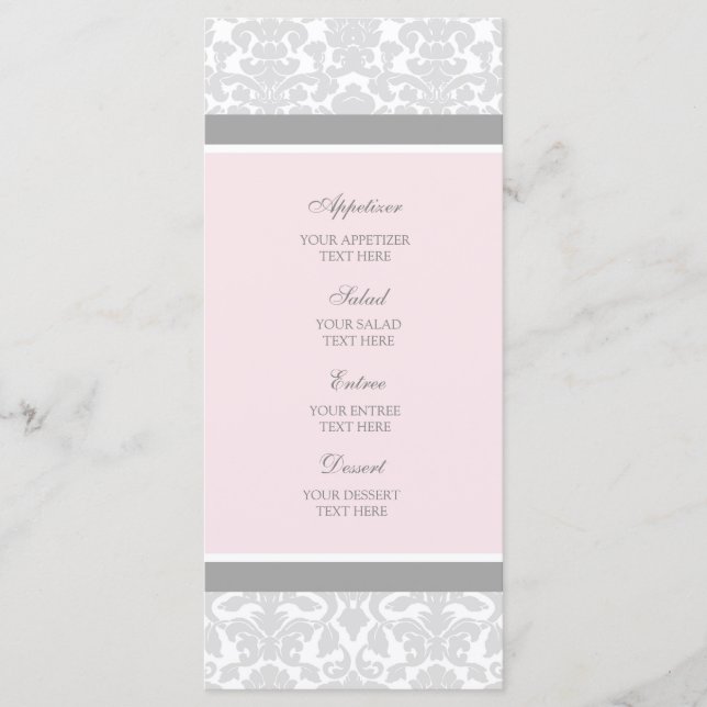 Menu mariage Rose Grey Damask (Devant)