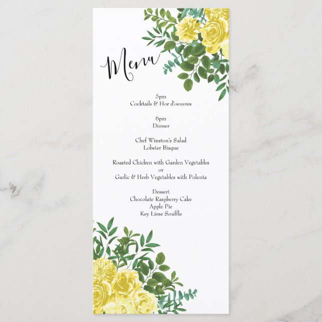 Menu Mariage rose jaune vintage (Devant)
