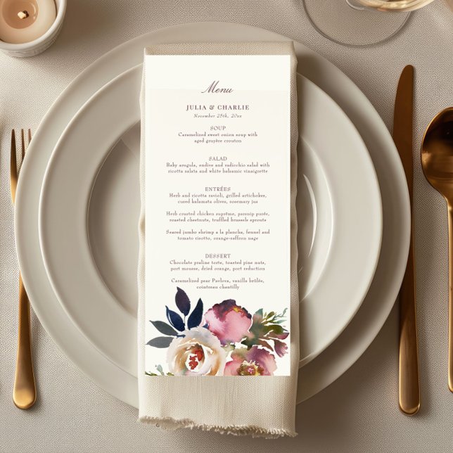 Menu Mariage Rose Mauve Indigo Watercolor (Créateur téléchargé)