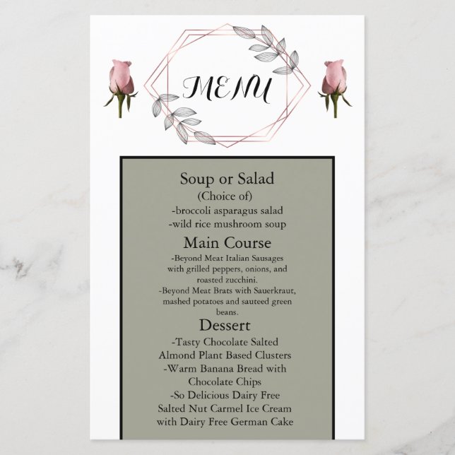 Menu Mariage rose pâle avec Rose (Devant)