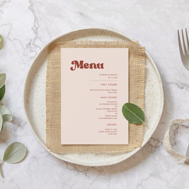 Menu Mariage rose pêche rétro élégant (Créateur téléchargé)