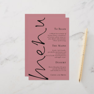 Menu Mariage Rose simple Dusty Script Budget